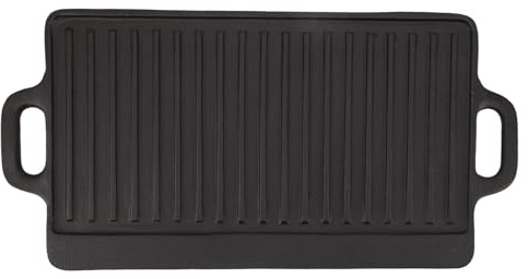 Reversible Double Sided Grill Plate Griddle Iron Fast Even Heating Cooking for Outdoor Camping Gas Stove Induction Cooker Kitchen BBQ (S)