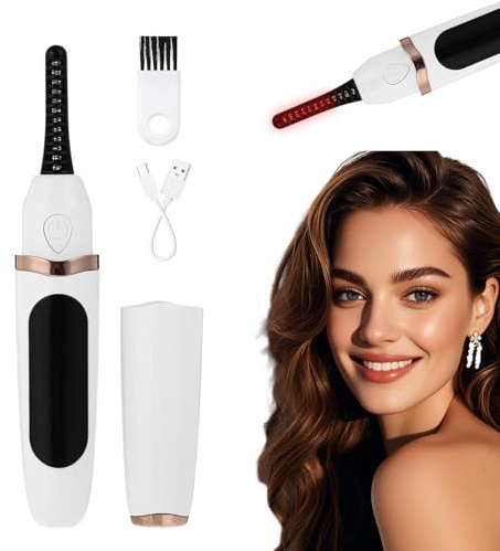 Rrizador Pestañas Electrico Whisper White, Rizador de Pestañas Termico Portátil 3 Ajustes de Temperatura Calentamiento en 10 Segundos Intelligent Power Off Natural Long Lasting Makeup
