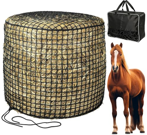 Red Pacas Redondas Heno, Malla 5,6x5,6cm Red Grande Reforzada para Caballos | ø150cm Altura 150cm Red Negra para pacas redondas Red alimentación malla fina para prolongar el tiempo de ingesta