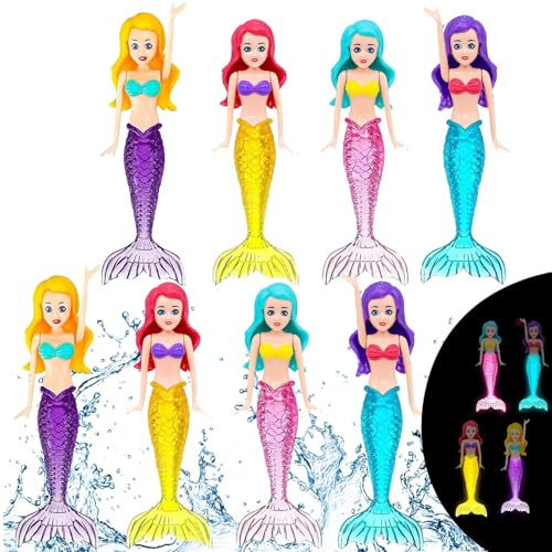 YOUYIKE Juguete de Buceo para Piscina, 8 Sirena Luminosa, Juguete de Buceo para Niños, Juguetes Acuático de Natación, Piscina de Verano, Juguetes de Natación