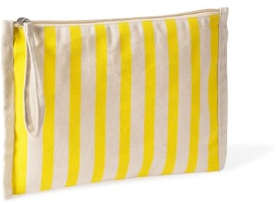 Neceser de Rayas con Cremallera, Algodón Reciclado y Poliéster, 26,5 x 19,5 cm, con Asa de Pulsera (Amarillo)