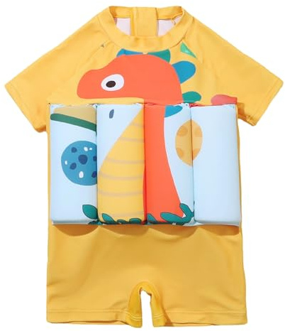 Costume da Bagno per Bambino, Costume da Bagno per Bambino Cartone Animato con da Galleggiante Incorporato da Piscina Galleggiante per Ragazze, Giallo, L baby