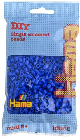 Hama Perlen 207-08 Bügelperlen Beutel mit ca. 1.000 Midi Bastelperlen mit Durchmesser 5 mm in Blau, kreativer Bastelspaß für Groß und Klein