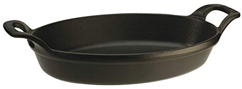 STAUB Ofenform/Servierplatte/Auflaufform, oval mit 2 Griffen, 24 cm, 1 L, Gusseisen, Für alle Herdarten inkl. Induktion & Backofen, stapelbar, Schwarz