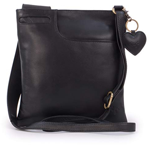 Gigi - Damen Leder Umhängetasche - Crossbody Bag/Handtasche Klein - Verstellbarer Schultergurt - mit Herz Schlüsselring - OTHELLO 2057 - Schwarz