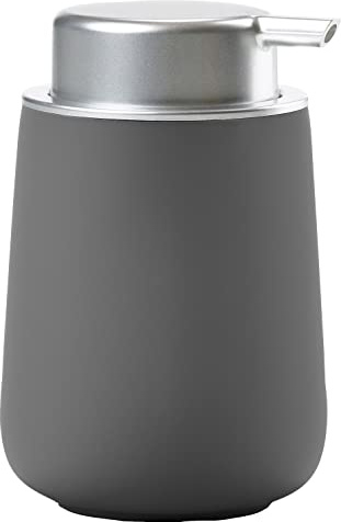 Zone Denmark Nova Seifenspender fürs Badezimmer, Spender aus Porzellan für Handseife/Flüssigseife, Durchm. 8 cm, Höhe 11,5 cm, Fassungsvermögen 250 ml, Grau