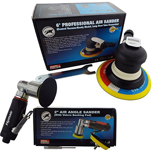 Hymair AT-991L 150mm 6 DA Palm Air Sander + AT-7037B 75mm 3 Mini DA Air Angle Sander & 50 x Mirka Body+ 6 Mixed Grit Sanding Discs + 50 x Mirka Q.Silver 3 Mixed Grit Sanding Discs
