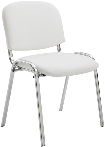 CLP Sedia Ospite Ken C Imbottita I Sedia Attesa In Similpelle E Metallo Cromato I Sedia Impilabile Carico Max 120 KG, Colore:bianco