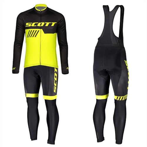 Maillot de Cyclisme + Pantalon Homme Manche Longue Tenue Cycliste Rembourrage Équipement Ensemble pour Velo VTT de Sport Respirant Confortable
