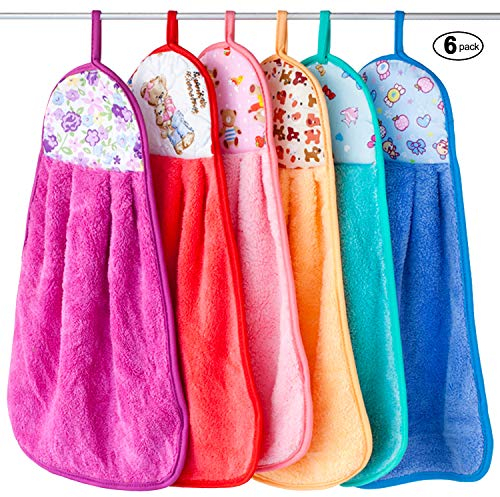 Pinowu Dick Koralle Samt Handtuch für die Küche und Badezimmer (6 Stück), Ultra Absorbent Super weich Waschlappen mit Aufhängeöse, Schnelles Trocknen Mikrofasertuch (30x40cm)
