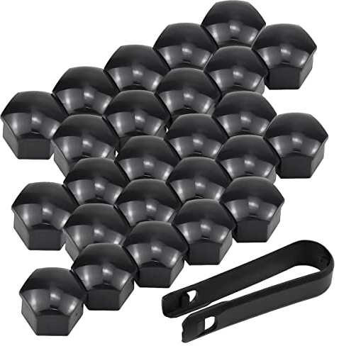 NATUCE 20PCS Nut Caps, 17mm Wheel Nut Cap Universal Tyre Nut Covers, Nut Covers Universal 17mm Car Wheel Nut Bolt Covers Locking Caps, Car Nut Cap Set with Removal Tool Set for Cars, Black