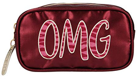 Depesche 10861-039 TOPModel - Kosmetiktasche, dunkelrot mit Statement Bestickung OMG verziert, ca. 19 x 10 x 5,5 cm groß, zum Verstauen von Schmink- und Kosmetikartikeln