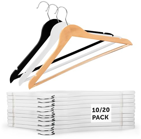 Blumtal Kleiderbügel Holz 10er Set - Holzbügel mit 360° drehbarem Metallhaken - Kleiderbügel Weiß + Zedernholz Mottenschutz - Kleiderbügel Holz Weiss + Anti-Rutsch-Schicht & Einkerbungen - Coat Hanger