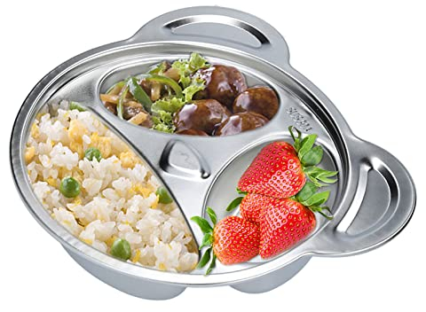 Cyrank Geteilter Teller, Geteilterteller Unterteilt Edelstahl, 3 Abschnitte Geteilterteller, Lebensmitteltabletts, Panda-Förmige Geteilter Teller, Edelstahl Geschirr