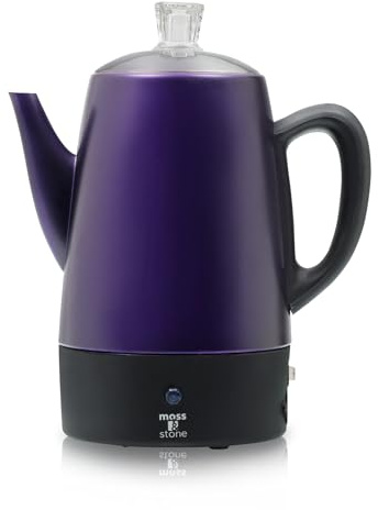 Mossa och sten 10 koppar lila elektrisk perkolator kaffekanna, rostfritt stål | Kaffeperkolator elektrisk håller värmen, avtagbar korg, klassisk perkulatordesign, perfekt för hem eller kontor