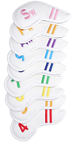 FastUU Golfeisen-Abdeckung, praktische, beliebte Farben mit 9 Stück für Golfschlägerkopf(Weiß)