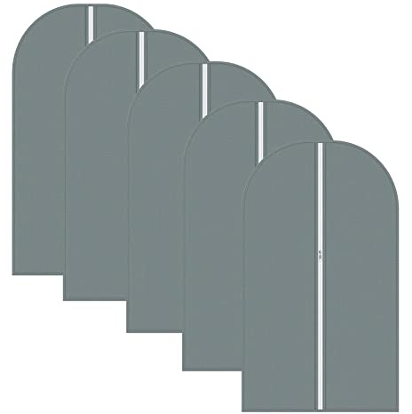 Vinsani 5pc Dustproof Garment Bags Hanging Clothes Covers Breathable, Grey | Waterproof Hanging Storage Wardrobe Bags for Suits, Shirts, Dresses, Coats - 100 x 60cm