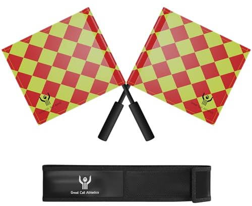Great Call Athletics | Soccer Referee Flag Pro Set With Case | Water Proof Linesman Red Yellow Diamond Style Official Carrying Bag Pack of 2 Rugby Pole Foam Handle