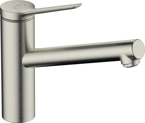 hansgrohe Niederdruck Küchenarmatur Zesis M33, Wasserhahn Küche mit Auslauf Höhe 150mm, für offene Warmwasserbereiter, schwenkbar, 1 Strahlart, Edelstahl Finish