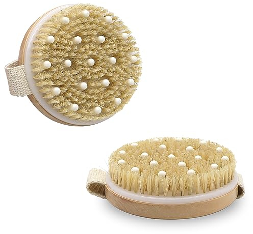 GYSRXS Trockenbürste Rund 2 Stück Körperbürste 100% Naturborsten Mittelweich Massagebürste Cellulite für Entfernen Abgestorbener Haut und Cellulite,Lymphmassage