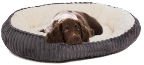 Wallace & Jones | Hundebett mittelgroße Hunde | Cameron - Hundekorb oval flauschig | Hundekorb rutschfest | anthrazit-beige | Größe M | ca. 75 x 55 x 20 cm