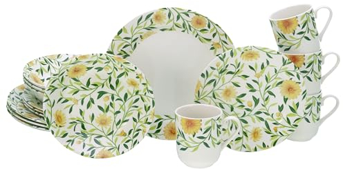 CreaTable, 16758, Série Amarilla, Set de vaisselle 16 pièces, service combiné en faïence