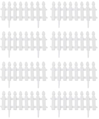 Miupoo Plastic Garden Picket Fence Panels,Garden Edging Decorative Border,Decorative Garden Fence,Flowerbeds Plant Borders,8 Pieces,Overall Length 380cm/152 inches,White Vertical Fence