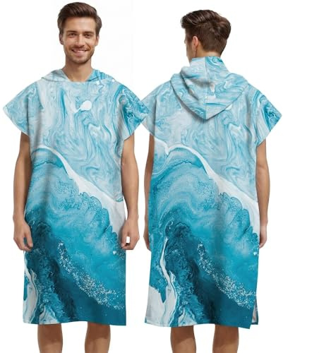 Lomtrats - Poncho da surf ad asciugatura rapida, accappatoio, felpa con cappuccio per adulti, uomini, donne o famiglie, microfibra, nuoto, spiaggia, surf, immersioni, bagno a casa