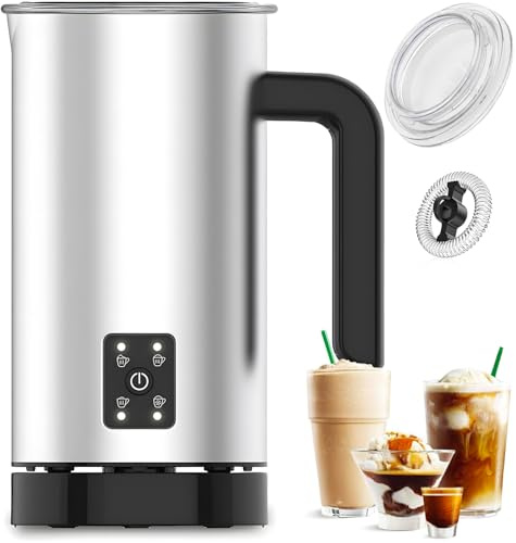 Avilia Elektrisk mjölkskummare med Cappuccino-funktion, tyst 550 W, non-stick, avtagbar bas, för Gourmetkaffe hemma, kapacitet 150 ml/300 ml, rostfritt stål