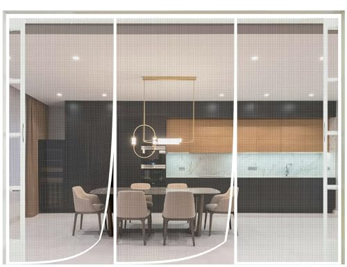 FliegengitterTür 180x250cm Insektenschutz Magnetisches Moskitonetz Automatische Abschaltung für Kellertür Schiebetür Zimmertür, Weiß