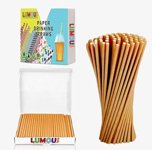 LUMOUS ROLA Paper Straws, 300 Pack Paper Drinking Straws, Bio Degradable Drinking Paper Straws Wedding Party, Party Straws, Restaurant, Juice Drinking Straws (300Pcs Brown)
