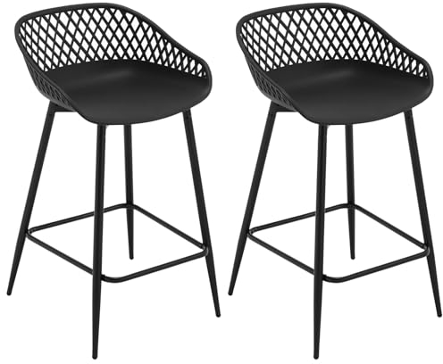 WOLTU Barhocker 2er Set, Barstuhl mit hohler Rückenlehne, Küchenstuhl breite Sitzfläche, Bistrostuhl mit Fußstütze, Metallbeinen, Outdoor Bar Terrasse, aus PP-Kunststoff, Schwarz, BH417sz-2