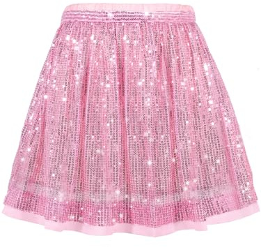 SPFASZEIV Paljettkjol Flickor Glänsande Elastisk Midja Kjol Prinsessa Glitter Kjolar för Party, Rosa, 8-10 år