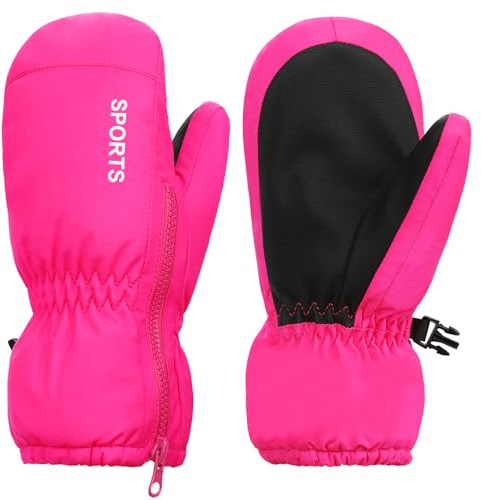 Fengzio Guantes Nieve Niño Mitones Unisex Guantes Esqui Niño Guantes de Invierno Guantes Ski Mujer Tobogán Snowboard Skate Ciclismo Running 2-7 años