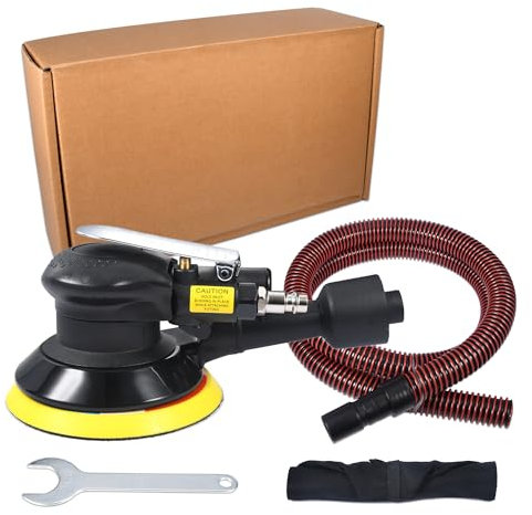 Levigatrice orbitale industriale 125 mm aria compressa con raccolta polvere, smerigliatrice ad aria compressa ad alte prestazioni con chiusura, 12000 giri/min, lucidatrice multifunzione(nero)