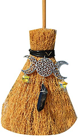 Halloween Broom With Crystal Charm Wood Witch Flying Broom Toy Hanging Pendant For Home Party Decoration