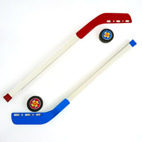Hockeyschläger Kinder, 2 Eishockey Schläger 70/84 cm, 2 Pucks 7,5 cm, Rot und Blau, Eishockeyschläger Hockey Set Kinder Outdoor Streethockey (70cm)