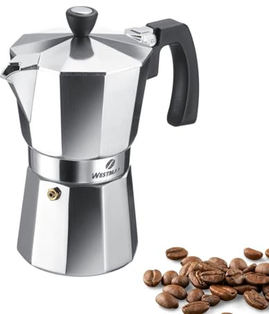 Westmark Espressokocher Brasilia, 1 Stk – Klassischer Kaffeekocher für 6 Tassen – Robuster Kaffeebereiter aus Edelstahl für aromatischen Kaffee – Silber, 14 cm