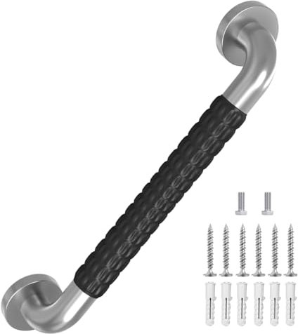 Wall Mounted Balance Bars with Anti Slip Rubber Shower Grab Bar Bathtub Safety Support Handrails Bathroom Grips Heavy Duty Rail for Seniors and Elderly Handicap Assist Handle （12 Inch 1 Pack）