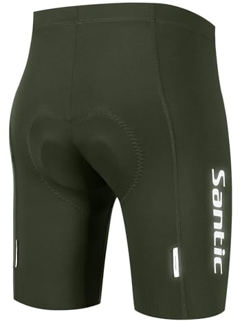 Santic Pantalones cortos de ciclismo para hombre, acolchados, con almohadilla, verde, M