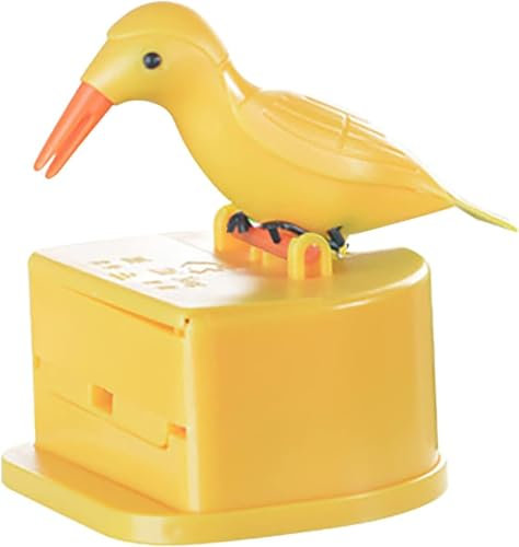 Cldaisy Yellow Bird Automatic Toothpick Dispenser, Push-Type Holder with Storage Box, Kitchen Decoration