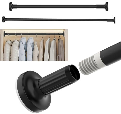 Wardrobe Rail, Extendable Wardrobe Pole 70-120cm, Heavy Duty Clothes Rail with End Sockets, Adjustable Wardrobe Rail for Wardrobe, Balcony, Bathroom, No Drilling, No Slip, No Rust, Black