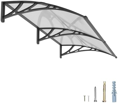 Vordach für Haustür 100x200cm, UV Überdachung Haustür aus Polycarbonat – Schützt vor Regen Schnee für Terrasse, Veranda Fenster