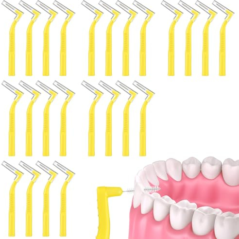AOOSA 24 Piezas Cepillos Interdentales, Cepillo Interdental con Mango Antideslizante, Cepillos Interdentales en forma de L para Impieza Dental Cuidado Bucal (Amarillo)