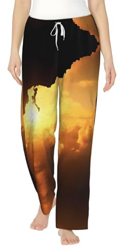 Pantalon de pyjama en flanelle pour femme – Vêtement de nuit confortable avec imprimé intégral de sports d'escalade, pantalon de détente léger et respirant, Noir , L