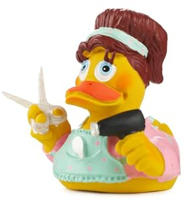 Pato Peluquera | Pato de Goma Coleccionable Artesano | Lanco Barcelona 1952 | Caucho 100% Natural | Hecho y Pintado a Mano