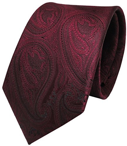 TigerTie Seidenkrawatte rot weinrot schwarz paisley - Krawatte 100% Seide