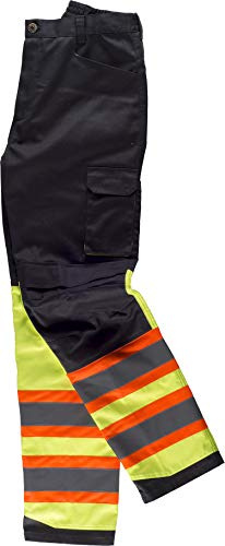 Work Team Pantalón Multibolsillos Combinado Alta Visibilidad. Cintas Reflectantes combinadas. Hombre Negro+Amarillo A.V. 42