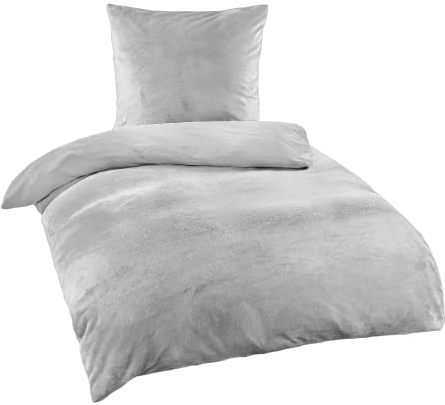 BaSaTex Winter Plüsch Bettwäsche Set Nicky-Teddy Cashmere-Touch Coral Fleece | 135x200 155x220 200x200 200x220 + 80x80 Kissenbezug | Größe: 135x200 | Farbe: Grau