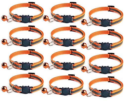 Tafeiya 12x Reflective Design Adjustable Cat Collars More Safety Quick Release Safety Buckle with Bell (Orange)